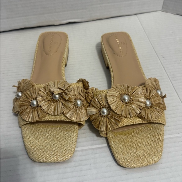 Bandolino Women's Marcell Flower Raffia Flat Slide Summer Sandals shoes 8.5‎ - Picture 2 of 7